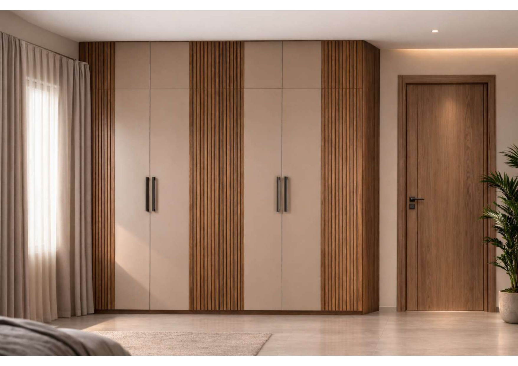 Fluted Wood Slatted Luxury Wardrobes Residence